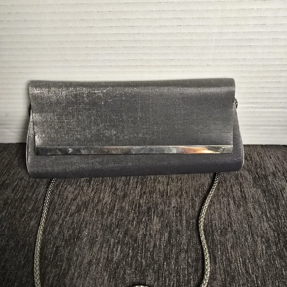 La Regale Gunmetal Gray Satin Metallic Evening Clutch Bag Formal